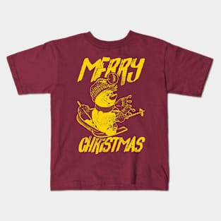 Skiing Snowman - Merry Christmas - Gold Kids T-Shirt